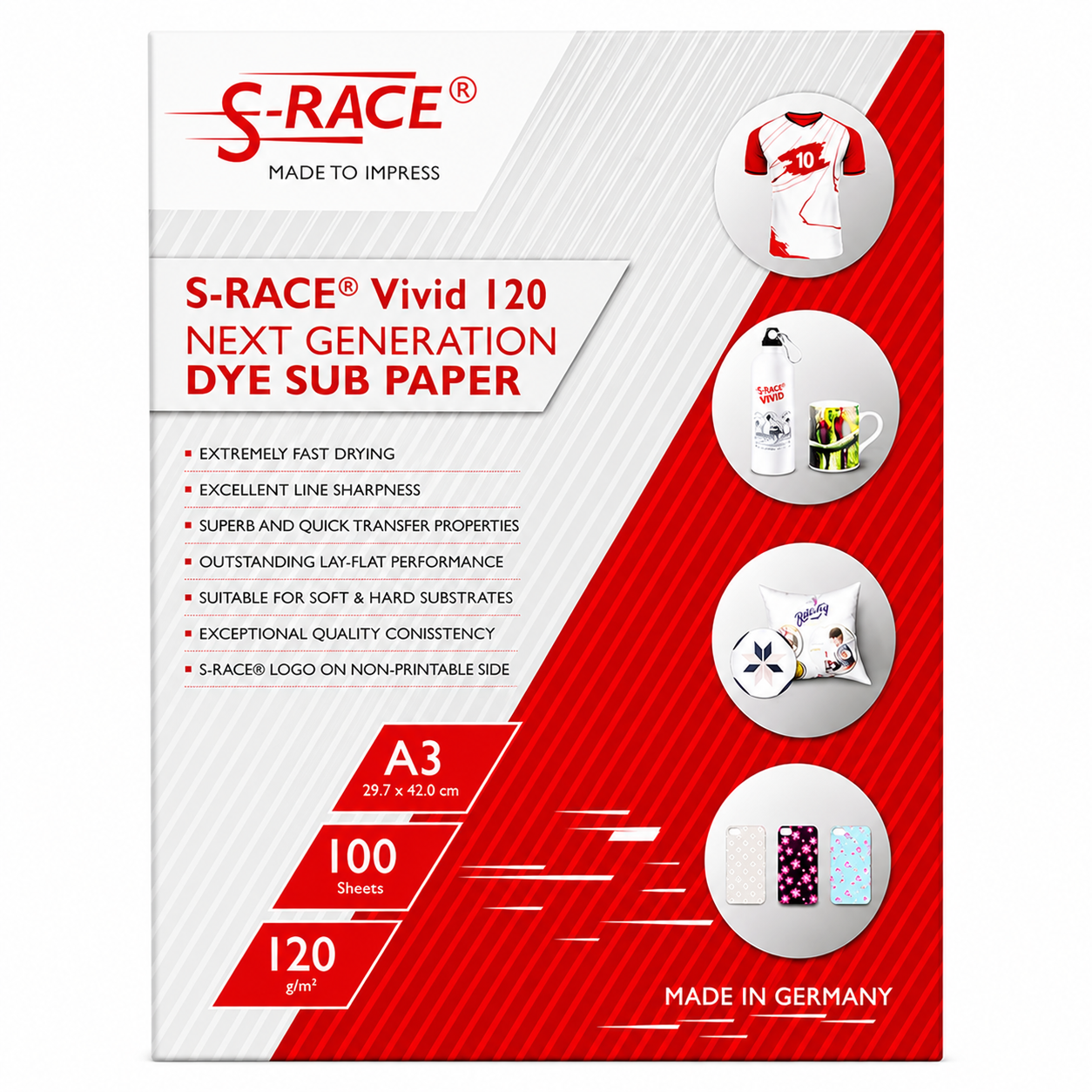S-RACE Sublimation Paper A3 S-RACE Vivid Dye Sublimation Paper 120 GSM